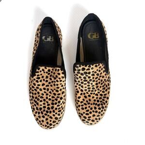 Gianni Bini Shoes Leopard Flats Slip On Faux Fur Leather Women Size 9.5 Animal